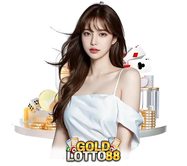 GOLDLOTTO88 คาสิโนออนไลน์และสล็อตออนไลน์ ภาพผู้หญิงพร้อมเหรียญทองและไพ่ ลุ้นโบนัสใหญ่ เล่นง่าย ฝากถอนออโต้รวดเร็ว