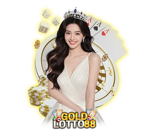 GOLDLOTTO88 สล็อตออนไลน์และคาสิโนออนไลน์ ภาพผู้หญิงพร้อมสัญลักษณ์ไพ่และเหรียญทอง ลุ้นโบนัสใหญ่ เล่นง่าย ฝากถอนออโต้รวดเร็ว